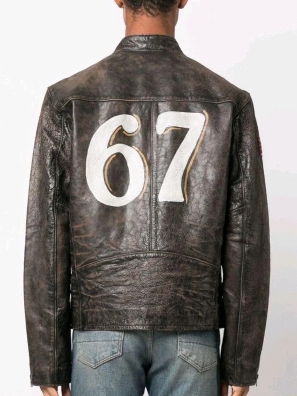 Ralph Lauren Vintage Men's Hand Painted Brown Distressed Leather Rider Jacket - Picture 5 of 16